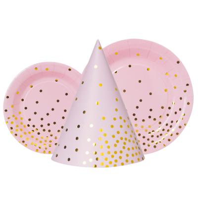 China Wholesale Decoration Birthday Party Supplies Decagon Pale Pink Gold Foil Party Disposable Tableware Sets for sale