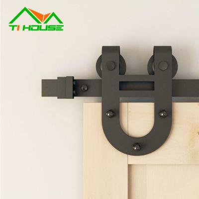 China Easy Installation Heavy Duty Exterior Barn Door Hardware Dark Oil-Rubbed Aluminum Track Rolling Barn Door Hardware for sale