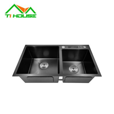 China Without Faucet Matte Black Fregadero de acero Undermount Quartz Stainless Steel Rectangular Kitchen Sink for sale