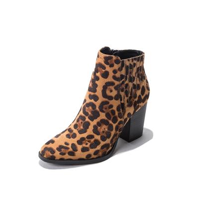 China Ladies Thermal Suede Women Casual Zipper High Heel Shoes Leopard Women Ankle Boots for sale