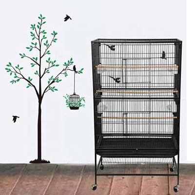 China Large Breathable Wrought Iron Standing Bird Cage With Rolling Stand For Parrot Bird Budgies Budgies for sale