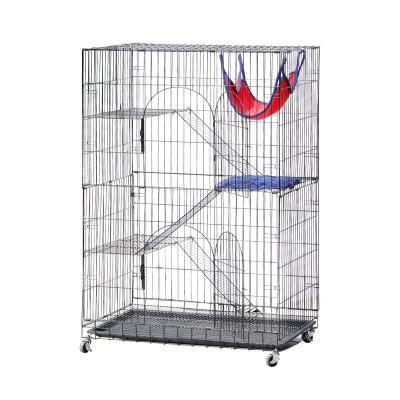 China Pet Cat Villa Kitten Ferret Cage House Breathable Folding Outdoor Indoor 4 Layers Metal Mesh for sale