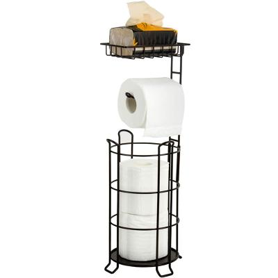 China Sustainable Metal Toilet Paper Holder Rack Bathroom Tissue Dispenser Holders Racks With Standing Shelf Storage for sale