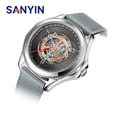 China Power Reserve SANYIN New Own Design Self-Winding Wandering Hour Metal Custom Tending Automatic Mechanical Watches Wrist For Men for sale