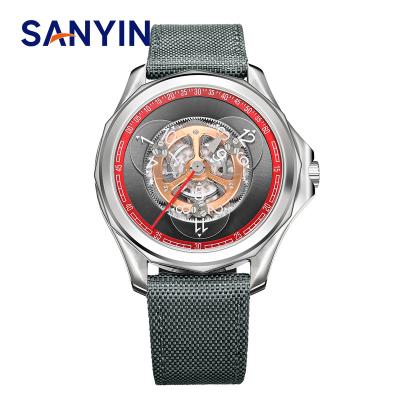 China New Designer Power Reserve SANYIN Power Hour Wandering Logo Automatic Mechanical Watches Wrist OEM Self-Winding Metal For Men for sale