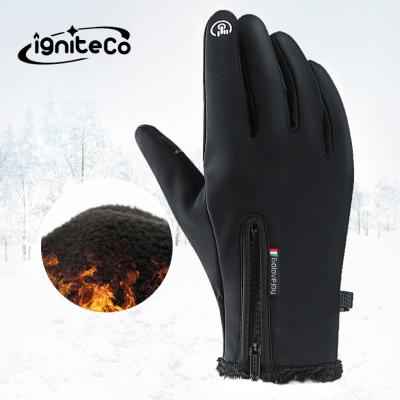 China Outdoor Windproof Warm Polyester Winter Zipper Cycling Sports Mow Waterproof Mountaineering Skiing Gloves for sale