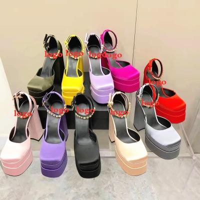 China Cushioning 1:1 designer block platform ladies shoes good quality heeling women 2022 high heels shoes for women and ladies for sale