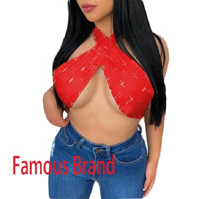 China Lygens QUICK DRY Halter Sleeveless Tie Up Stretchy Bandage Tanks 2021 Spring Summer Female Stylish Crop Streetwear Top Apparel for sale