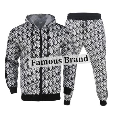 China Wholesale Two Pieces Sweatsuit Men Logo Full Zip Up Hoodies Custom Made Polyester QUICK DRY Jogger Sportswear Tracksuit Men Famous Brand for sale