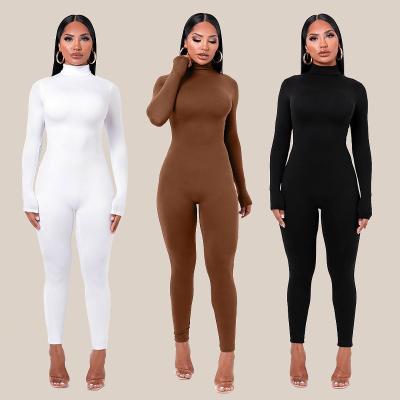 China Solid color long sleeve ACTIVE bodycon stretch turtle neck sports fitness yoga jumpsuit women winter sportswear for sale