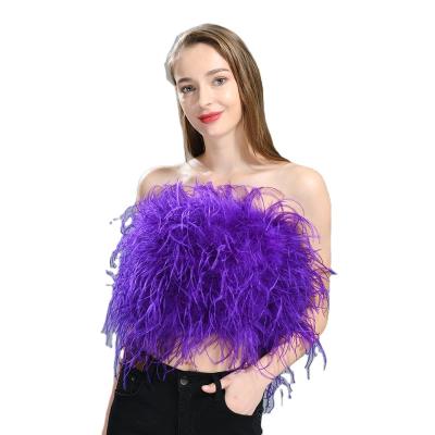 China QUICK DRY Summer Ladies Feather Tank Tops Sleeveless Tube Tops Bustier Sexy Women's Ostrich Feather Strapless Crop Top for sale