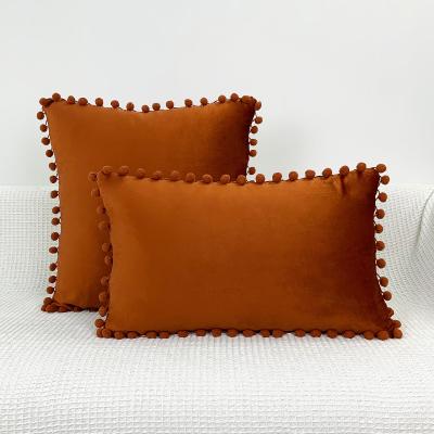 China Viable Hot Selling Custom Made Single Soft Amazon Pillow Case Cover Pompoms Velvet Pillow Cases For Home Decor for sale