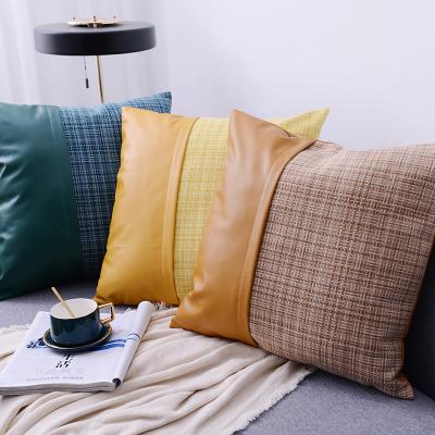 China Viable Modern Simple Nordic Leather And PU Sofa Cushion Cover Pillowcase Linen Cover Joint J704A for sale