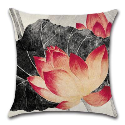 China Cheap Bulk Canvas Printed Cover Lotus Custom Print Cushion Hotel Cushion Cover For Living Room Sofa Bedroom for sale