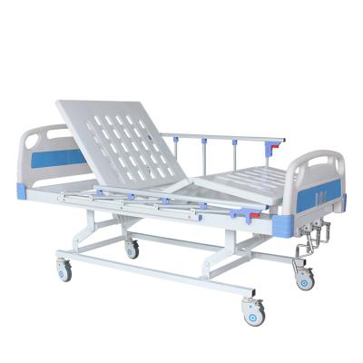 China 3 Function Metal Height Adjustable Manual Hospital Bed Clinic Bed With Thick Material And Stable Structure for sale