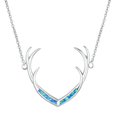 China Fine Vintage Jewelry Elk Deer Antlers Shape Necklace With Opal Necklaces And Blue Pendants for sale