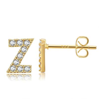 China FASHION Gold Plated Cubic Zircon Simulated Diamond Stud Earrings Fashion Alphabet Letter Initial Earrings for sale