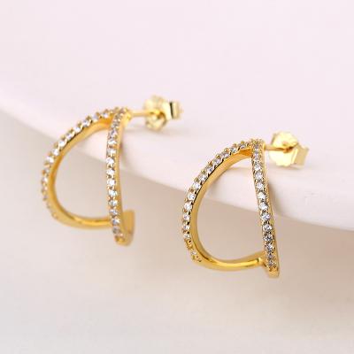 China FASHIONABLE Gold Plated Arc Curve Line Minimalist Earrings S925 Sterling Silver Zircon Micro Inset Stud Earring Jewelry Gifts for sale