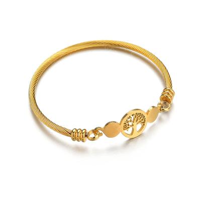 China Fashion CLASSIC European style hollow tree life shape bangle steel wire round brand open bangle for sale