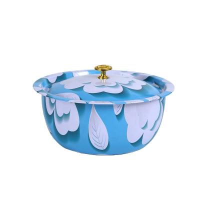 China Sustainable Tinplate Metal Deep Basin  Southeast Round Tureen Soup Bowl with Lid  Dry fruits/Nuts/Soup  pots for food storage for sale