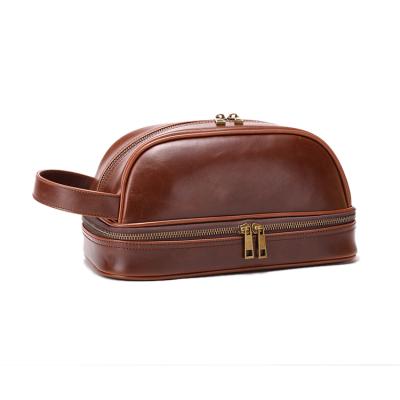 China Hot Sale Fashoion PU Leather Waterproof Wash Bag Hanging Toiletry Bag For Men's Travel 1CS0905 for sale