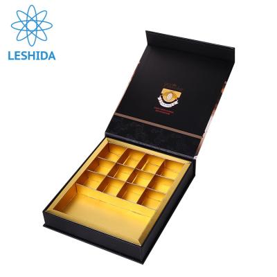 China Food Guangzhou Manufacturer Supply Cardboard Material Paper Gift Box Packaging For Chocolates Box With Gold Paper Dividers for sale