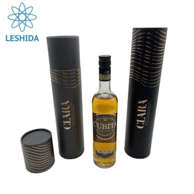 China Guangzhou Recyclable Custom Design Gold Logo Kraft Cylinder Recyclable Round Tube Whiskey Glass Bottle Wine Kraft Paper Box for sale