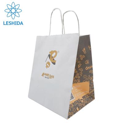 China Low Price Recyclable Color Kraft Paper Bag White Recyclable Food Packaging Bags Take Away Gift Shopping Bags for sale