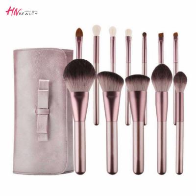 China Wholesale 12pcs Angular Blush Brown Natural Bristle Travel Makeup Brushes Wooden Set Brushes Set Brown Kit Custom Logo for sale