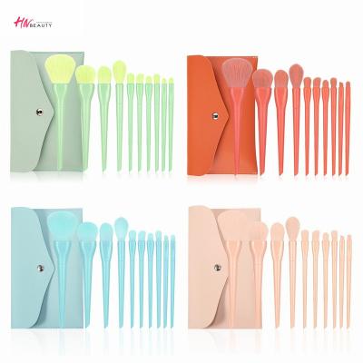 China Angular Blush 10pcs Candy Color Popular Beauty Small Blue Green Makeup Brushes With Brush Case Cosmetics Kit 4 Colors OEM Brush Manufacturer for sale