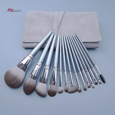 China Angular Blush New Wholesale High Quality 14pcs Blue Makeup Brush Set With Frame PU Brush Filter Low MOQ In List Cheap Price for sale