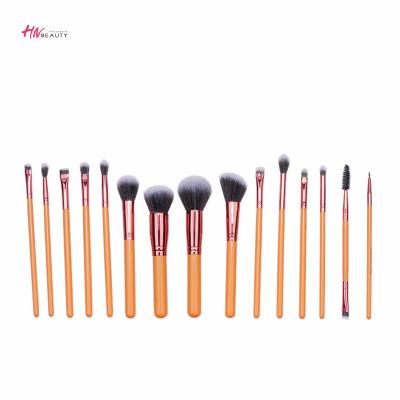 China Fan Brush 15pcs New Personalized Vegan Brushes Orange Makeup Brush Set Custom Makeup Brush Set PU Bag ODM/OEM for sale