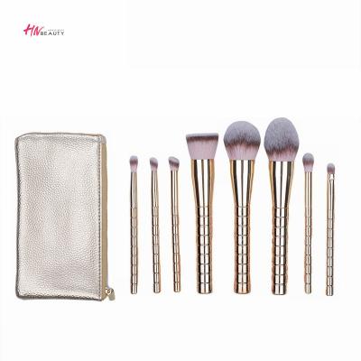 China Angular Blush Low MOQ Wholesale Professional Shiny Gold Makeup Brush Beautiful Private Label With Bag Packing for sale