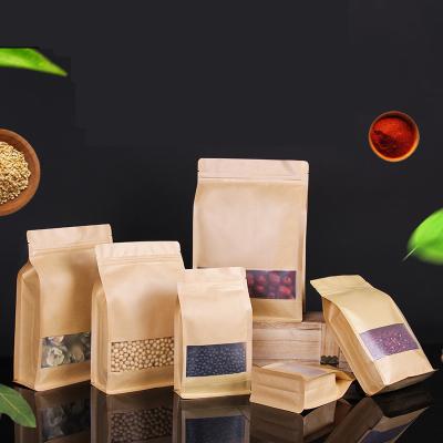 China Recycled Materials HOYO Flat Bottom Hot Sale Bag , Food Grade With Window Brown Kraft Paper Zipper Bag for sale