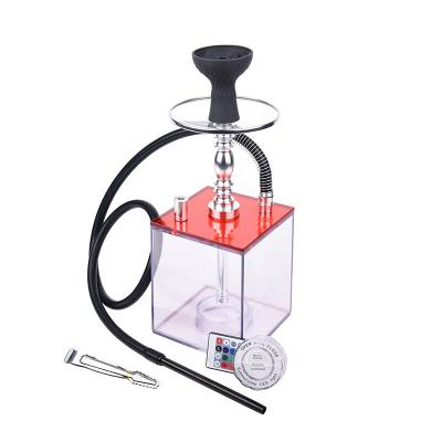 China New RTS Party Acrylic Portable Smoking Set Cube Hookah LED Shisha Square Instant Light Acrylic Hookah for sale