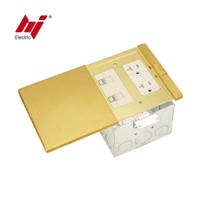 China Easy push ultra-thin flat brass alloy data floor box electrical outlet for sale