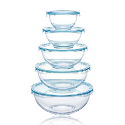 China Linuo Hot Selling Viable Whole Oven Glass Food Storage Safe Glass Mixing Bowls Set Salad Bowl Set With Lid for sale