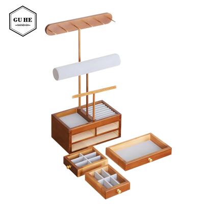 China Hand Made Delicate Small Wooden Hanging Jewelry Organizer Box Packaging With Drawers for sale