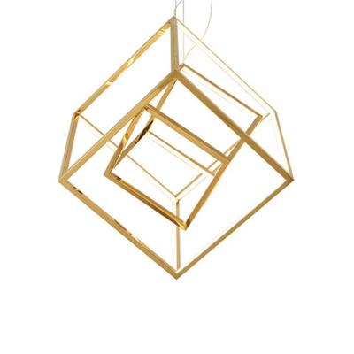 China Modern Customizable Geometric Square Stainless Steel Rectangle Modern Chandelier For High Ceiling for sale