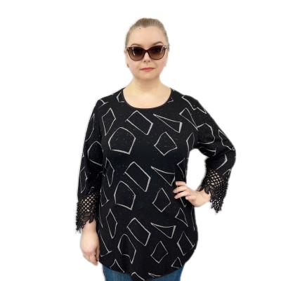 China 2022 Spring Size O Neck Women Plus Shirt Black Anti-pilling Blouse for sale