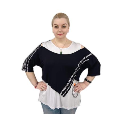 China Hot Selling Plus Size Crop Tops T Shirts Patchwork Cotton Plus Size Women's Shirts for sale