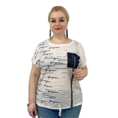 China Anti-pilling fat women letter high quality loose tee plus size T-shirt for sale