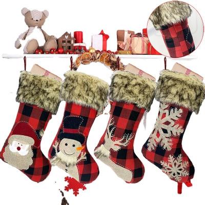 China Sublimation Santa Bags Christmas Stocking 2021/2022 Christmas Felt Cloth Plaid Candy Bag Sublimation Santa Bags African American Santa Claus Gift for sale