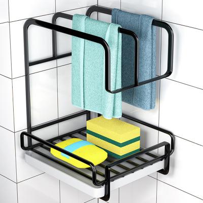 China Sustainable Sponge Drainer Rack Stainless Steel Sink Holder No-Punch Wall Mounted Countertop Dishcloths Holder Storage bracket for sale