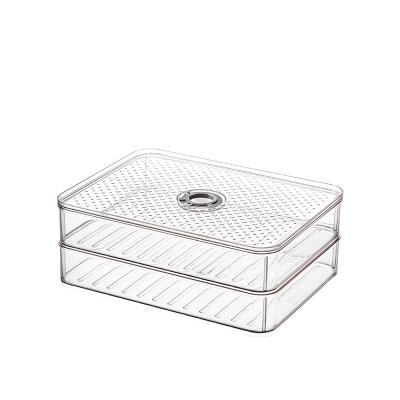 China Freshness Preservation 2 Layer Food Free-Grid Refrigerator Dumpling Plastic Timing Storage Container Stackable Bin Storage Box With Two Lids for sale