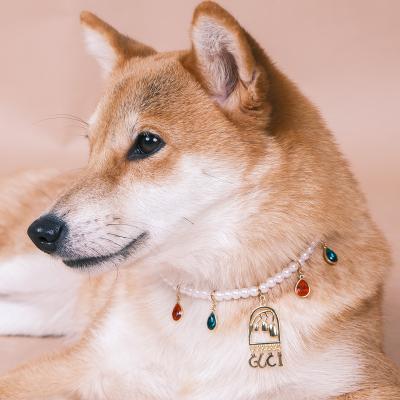 China Jewelry JEWELED Necklace for Dogs and Cats Pearl Copper Gemstone Resin Pet Necklace Luxury Customizable Pendant Chain for sale