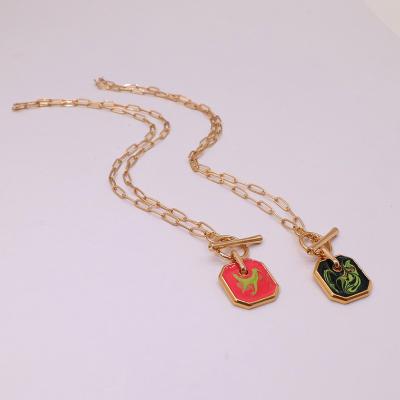 China New Design Hot Sale Fashion Jewelry Nickel Free For Woman Link Chain Personalized Enamel Brass Pendant Gold Plated Necklace Party Gift for sale