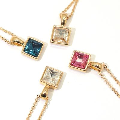 China Fashion TRENDY Simple Style Long Link Chain Fashion Jewelry For Woman Gemstone Pendant Gold Plated Necklace Gift Party Engagement for sale