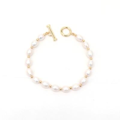 China Fashion Design CLASSIC Round Beads Plated Toggle Clasp With 18K Gold Freshwater Pearl Women Girl Jewelry Luxury Bracelet for sale