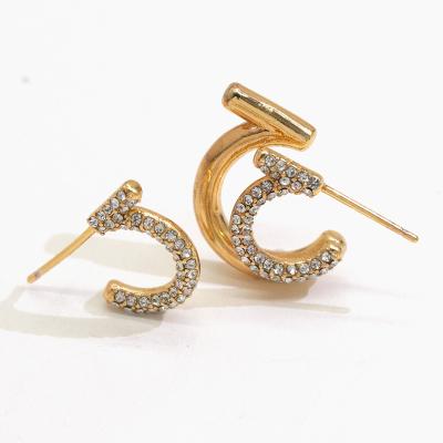 China New TRENDY Hot Selling Fashion Jewelry For Women Brass Gold Plated Asymmetric Zircon Post Charm Earrings Gift Party Party Engagement for sale